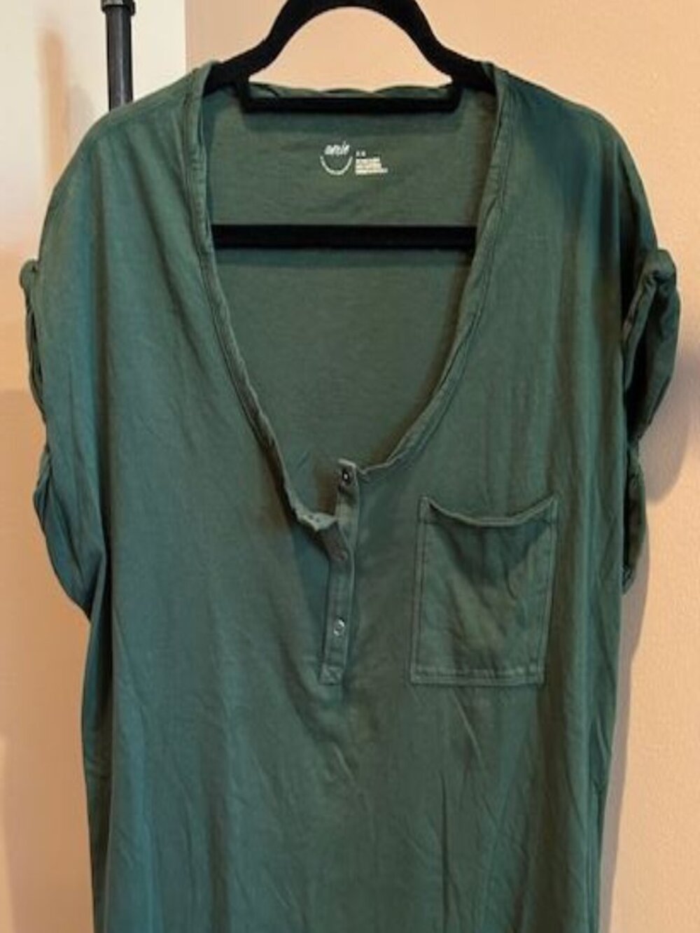 AERIE - cap sleeve henley tunic, forest green color, size Medium
